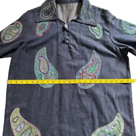 Vintage 70s Denim Paisley Hand Stitched Tunic M/L - Picture 5 of 12